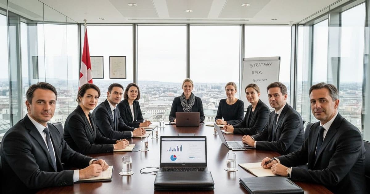 Directors meeting around a table in a Swiss boardroom