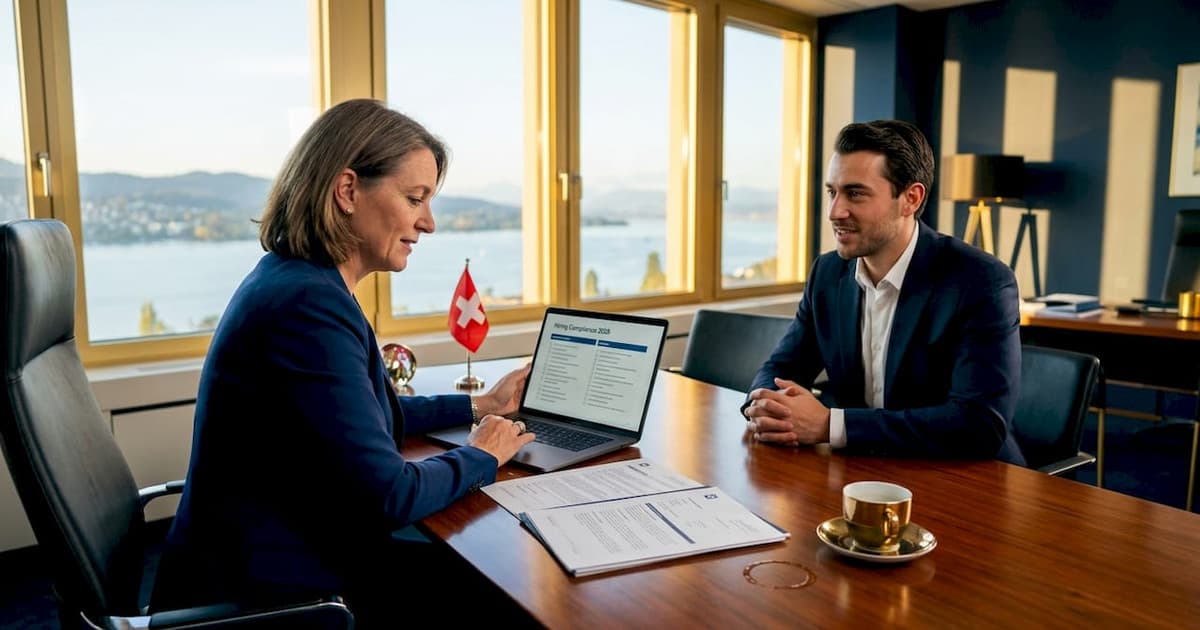 Manager interviewing a candidate in a Swiss office