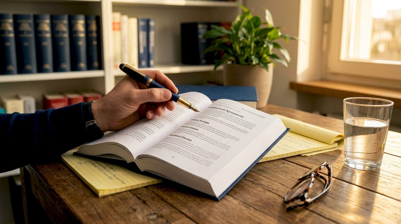 Close-up of Swiss labor law documents and notes