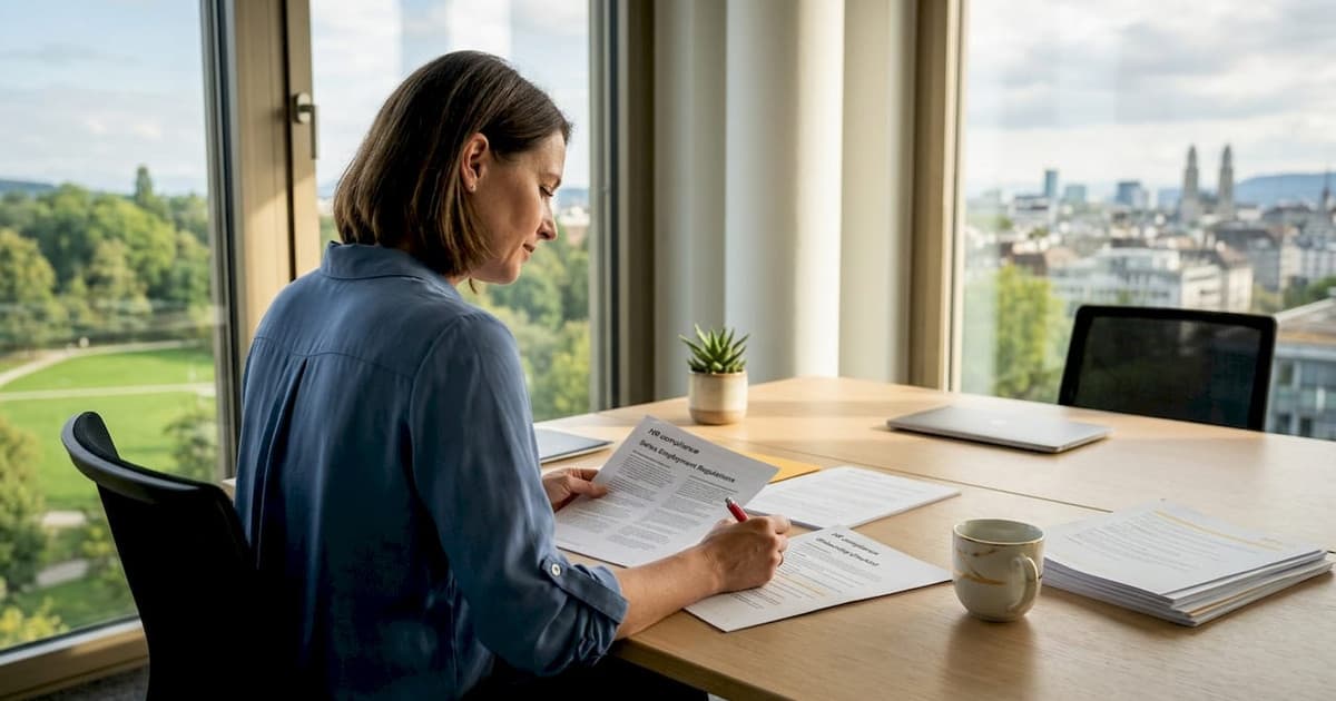 HR manager reviewing Swiss personnel files