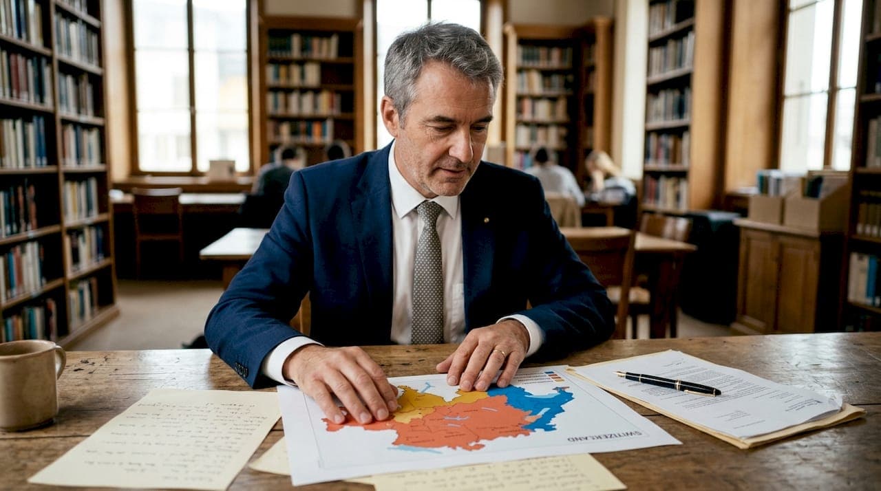 Hands holding Swiss language region map