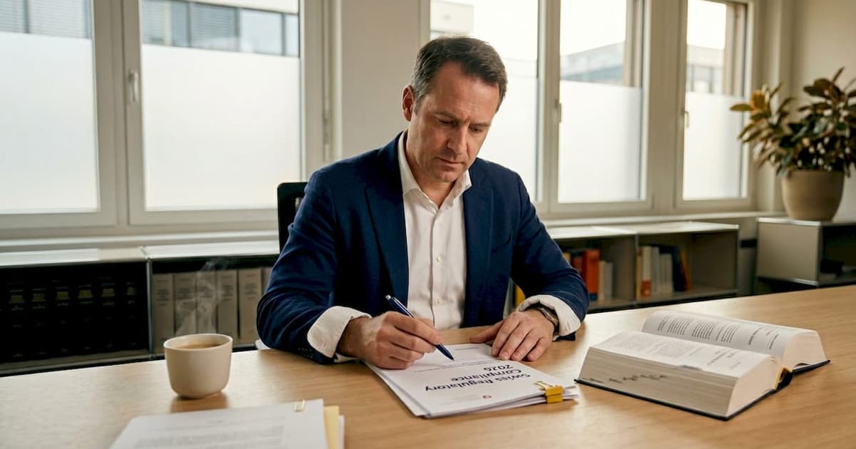 Consultant reviewing Swiss regulatory documents