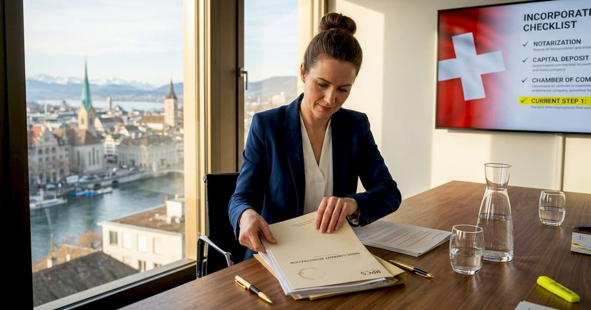 Founder reviewing Swiss AG incorporation documents