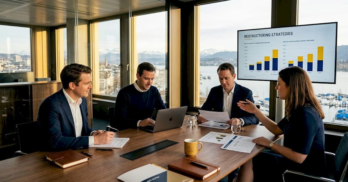 Executives discussing a Swiss business restructuring