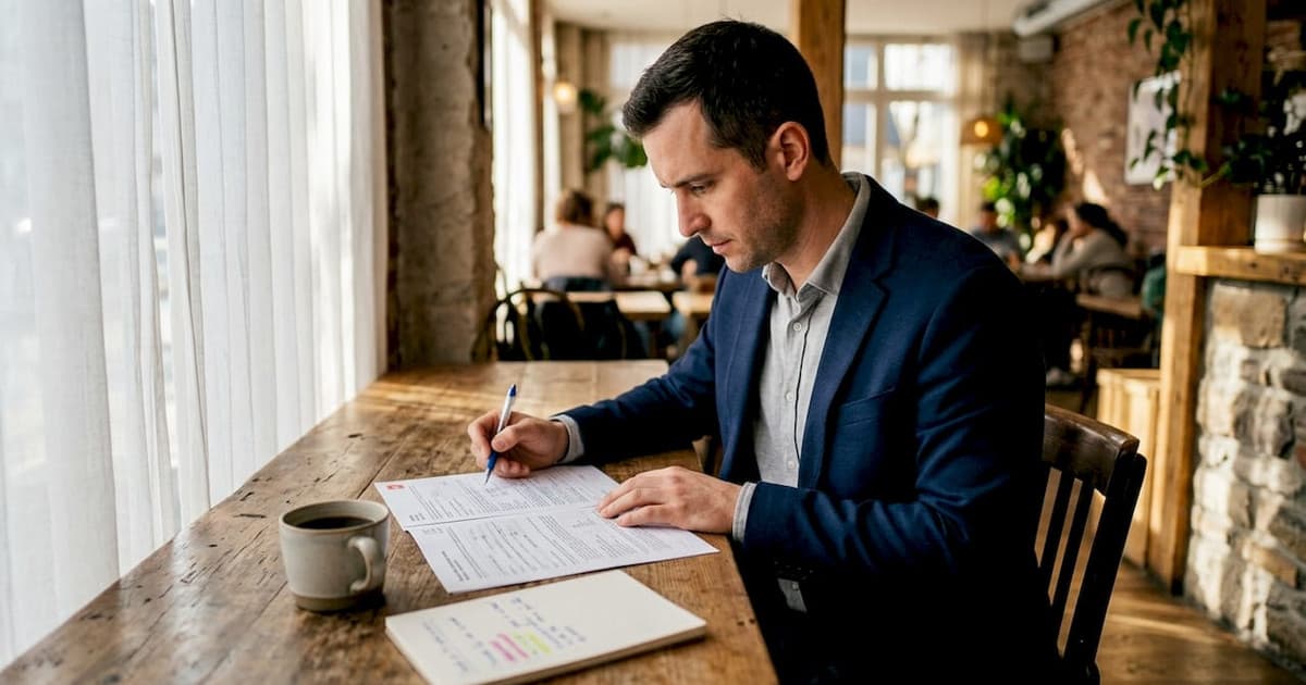 Entrepreneur reviewing Swiss cross-border paperwork