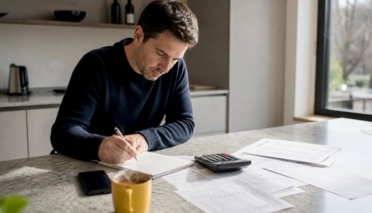 Hands writing Swiss VAT accounting paperwork