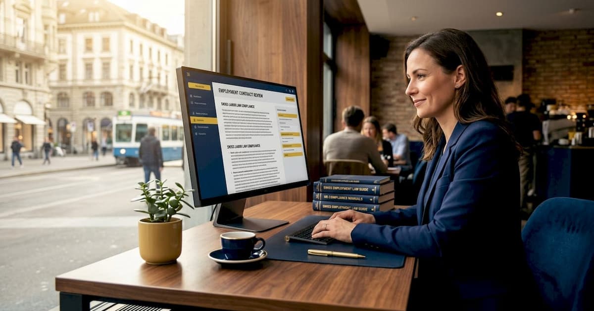 HR professional reviewing employment contracts in a Swiss office