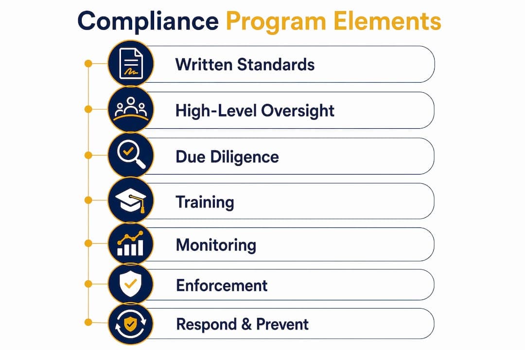 Infographic showing core compliance program elements