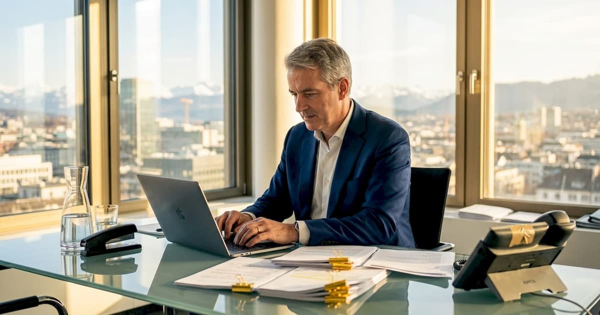 Executive working in a Zurich office