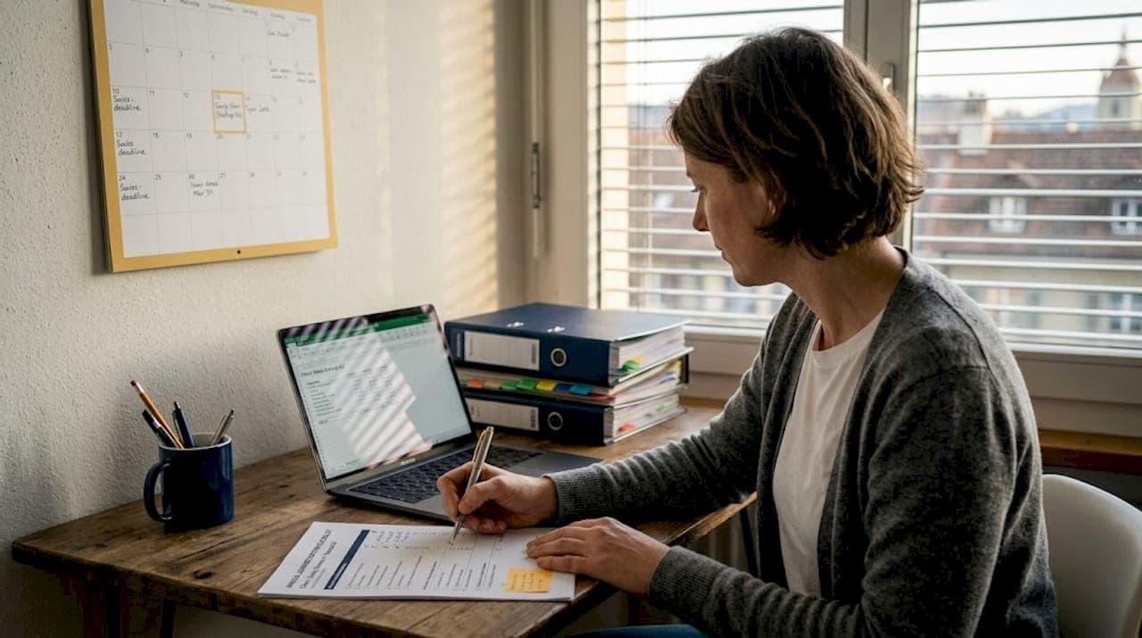 Accountant reviewing Swiss company checklist documents