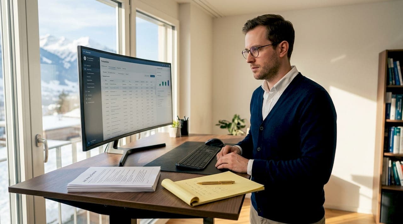 Compliance officer checking AML transaction records