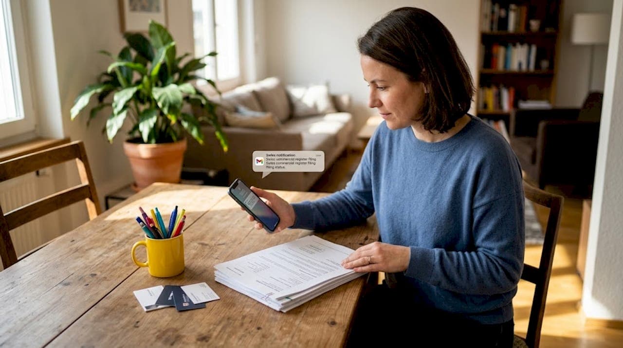 Founder organizing Swiss company registration papers