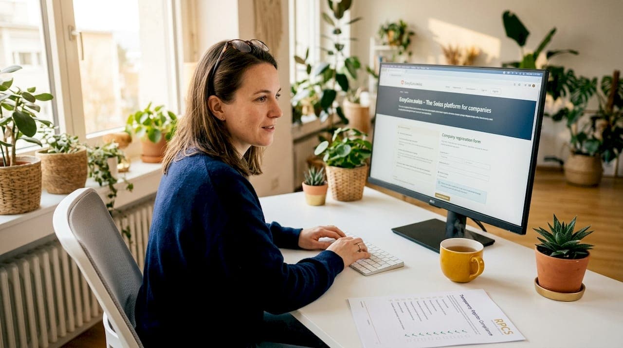 Entrepreneur using EasyGov platform at home desk