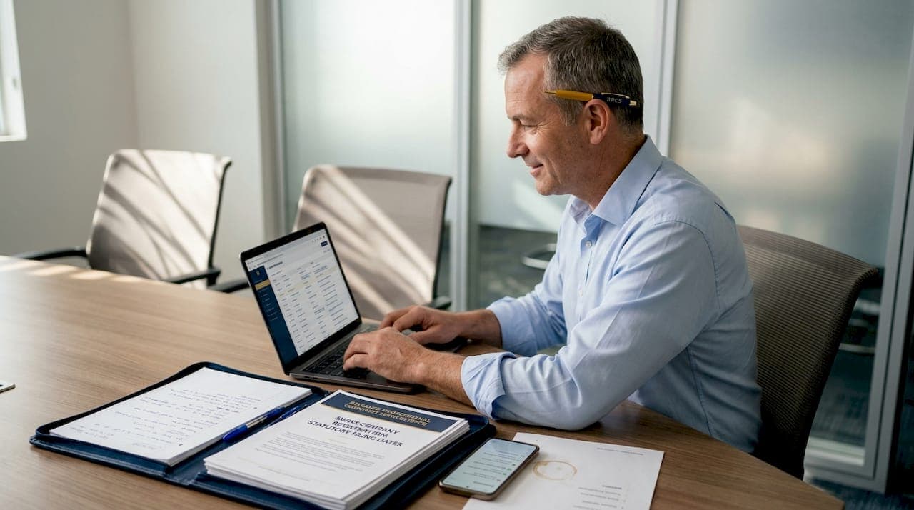 Legal representative checking annual compliance calendar