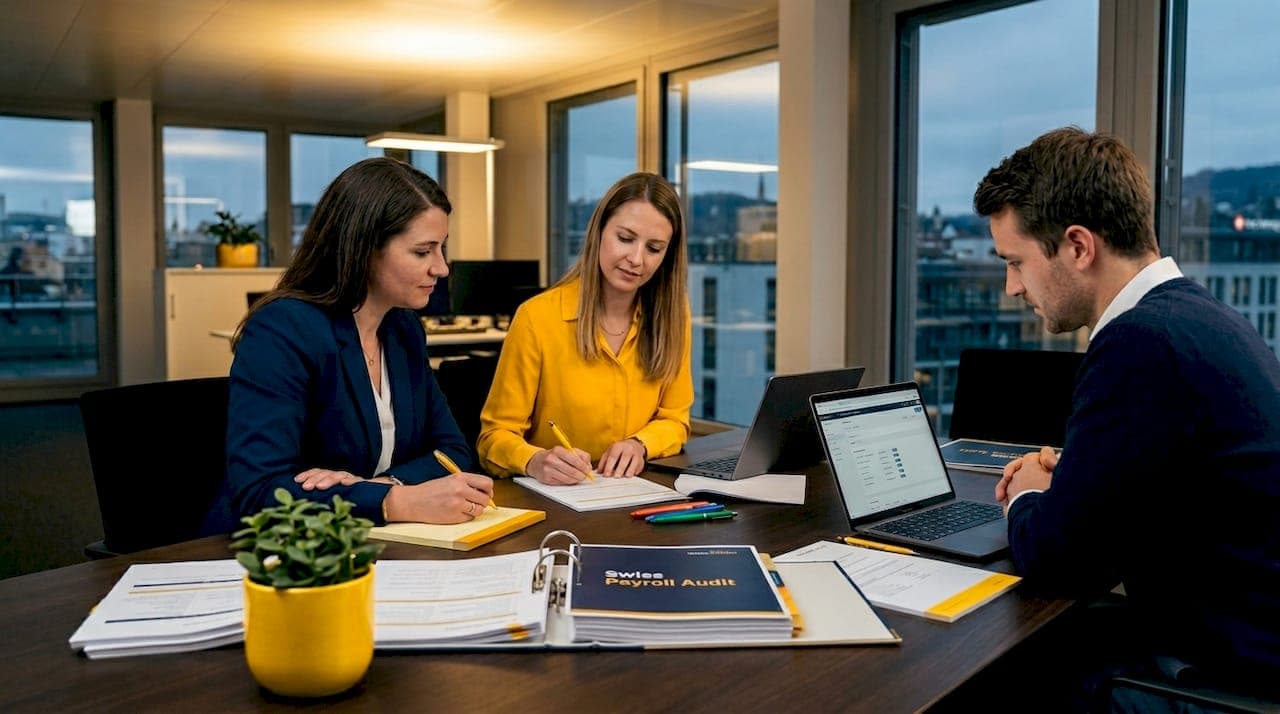 Payroll team reviewing Swiss compliance checklist