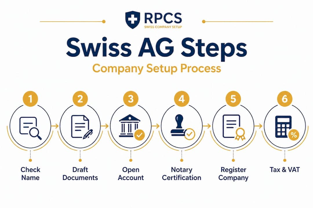 Infographic showing step-by-step Swiss AG setup process