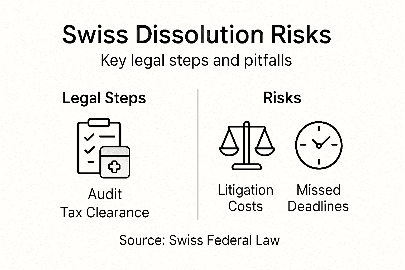 Infographic showing Swiss dissolution steps and risks