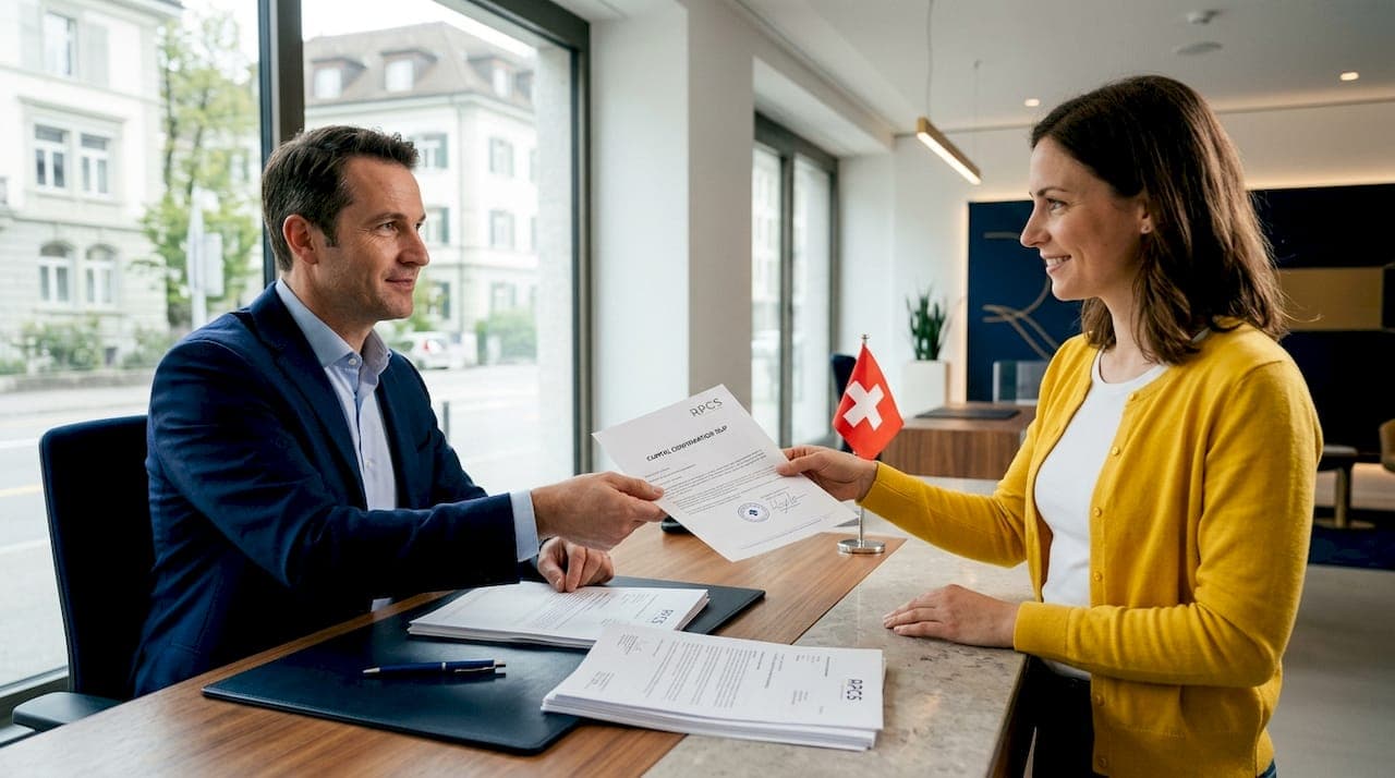 Banker handing over capital confirmation slip