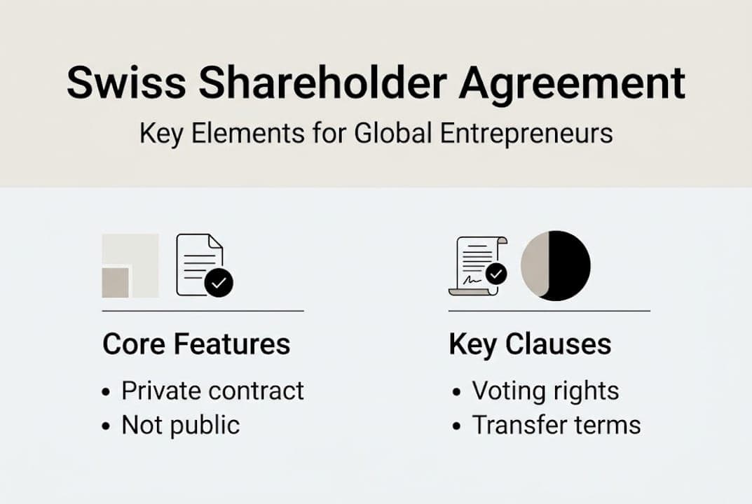 Infographic of Swiss shareholder agreement features and clauses