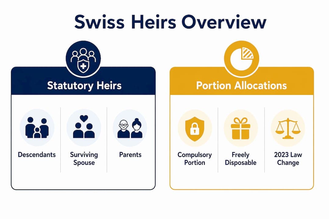 Infographic contrasting Swiss statutory heirs and inheritance portions