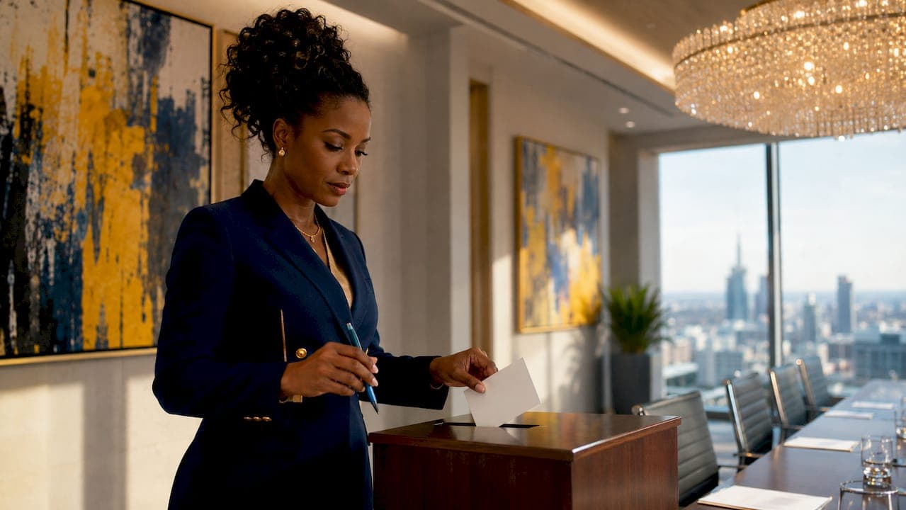 Businesswoman participating in shareholder voting