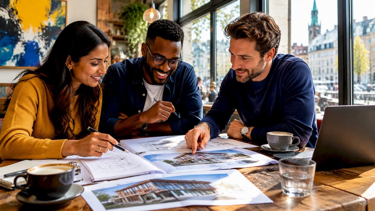 Diverse team collaborating in coworking space