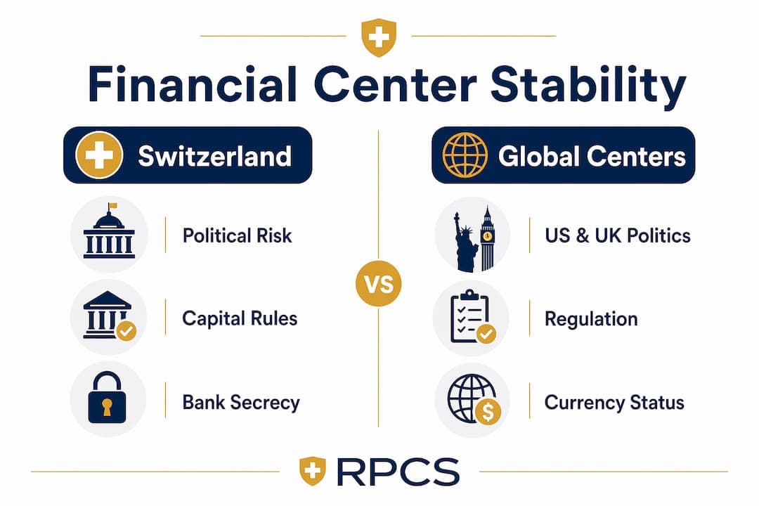 Infographic comparing Swiss and global financial stability